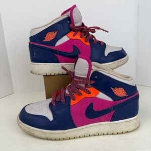 Nike Air Jordan 1 Mid GS Ember Glow Blue Pink Orange 555112-602 Kids 7Y